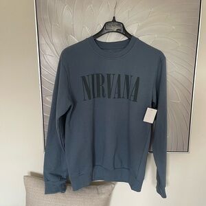 NIRVANA Unisex Sweatshirt Blue Smiley Face Nevermind InUtero 90s NWT Medium NEW